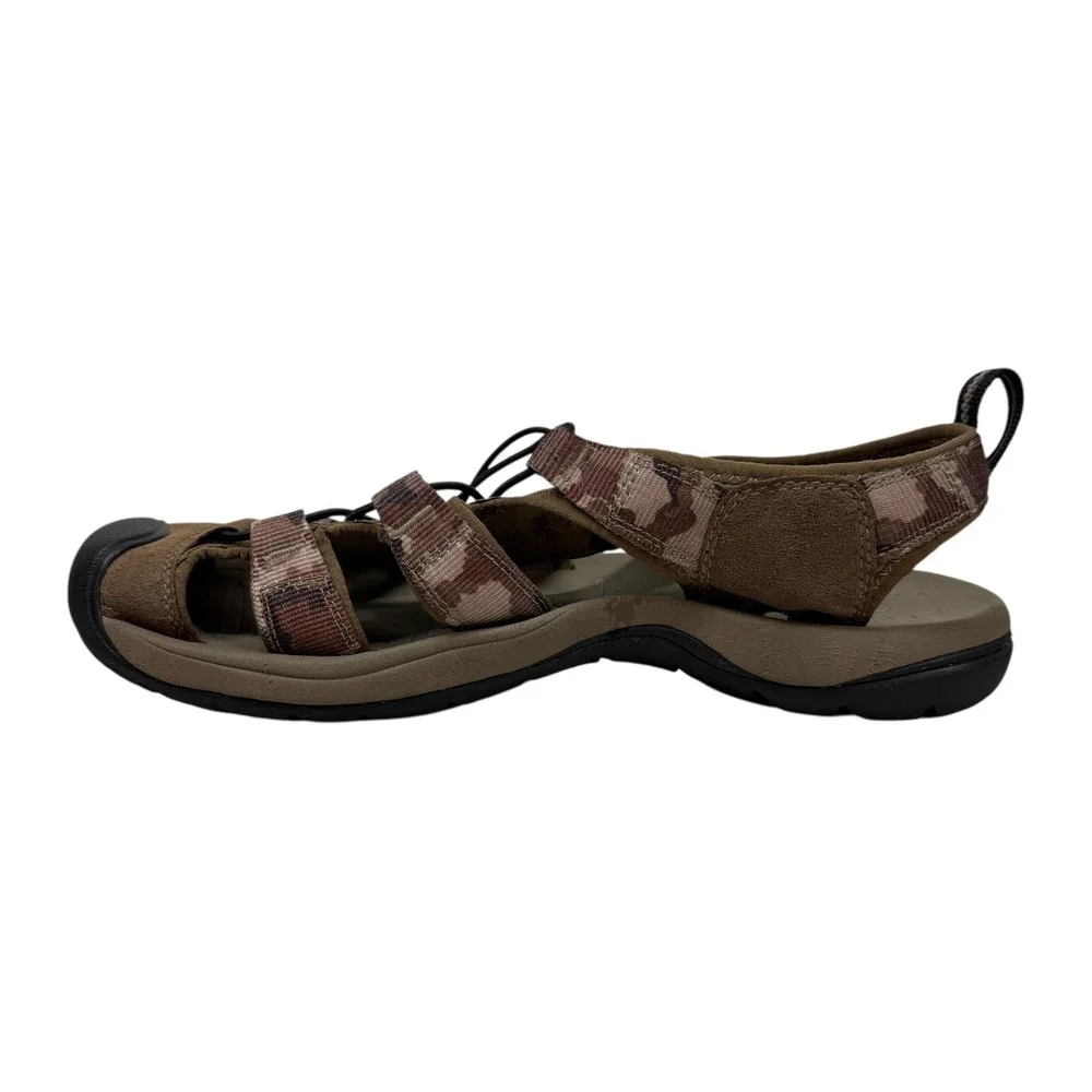 KEEN Clearwater CNX Sandals Mens 12 Brown Camo Bungee Lace Outdoor Hiking Logo
